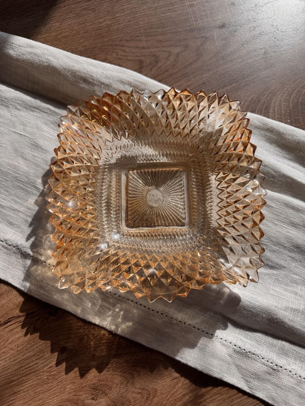 Indiana Glass Diamond Point Ruffled Candy Dish/candle Votive/trinket Dish